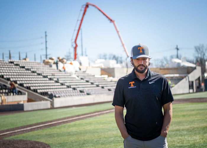 Tennessee Volunteers HC Tony Vitello on a tour of renovated Lindsey Nelson Stadium. (Photo by Brianna Paciorka of the News Sentinel)